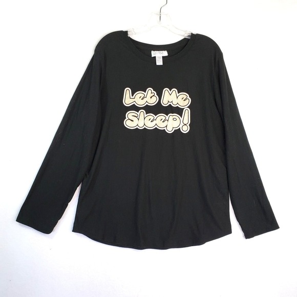 Just Be Let Me Sleep Pajama Top Womens 1X Plus Sleepwear Long Sleeve Black Comfy - Picture 1 of 7